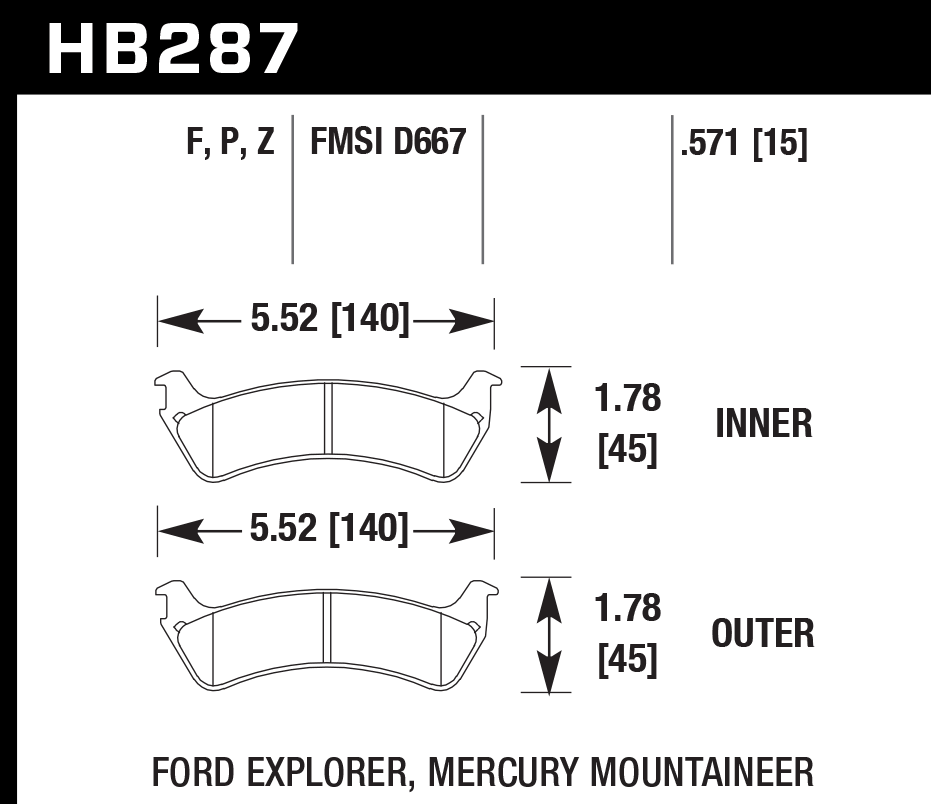 Pastilla de Freno Explorer 97-01/Ranger 98A/Mazda Tra. F1